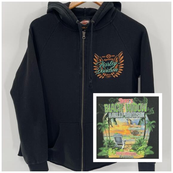 Harley Davidson “Black Widow” Hooded Full Zip Biker Babe Sweatshirt Size Smalll - Picture 1 of 10